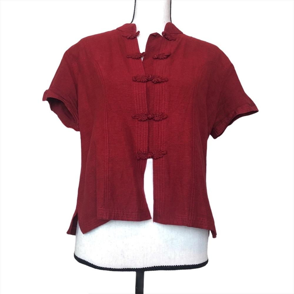 Vintage Mandarin Collar Button Down Shirt